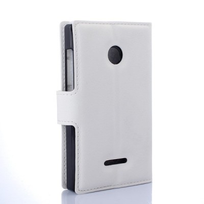Microsoft Lumia 435 atvēramais balts ādas Litchi maciņš / Vacins.lv