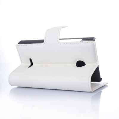 Microsoft Lumia 435 atvēramais balts ādas Litchi maciņš / Vacins.lv