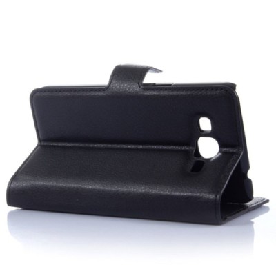 Samsung Galaxy Grand Prime (G530) atvēramais melns ādas Litchi maciņš (maks) / Vacins.lv