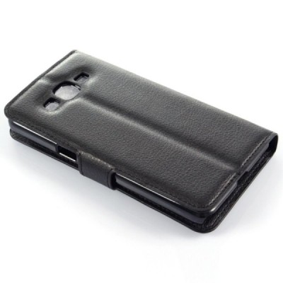 Samsung Galaxy Grand Prime (G530) atvēramais melns ādas Litchi maciņš (maks) / Vacins.lv