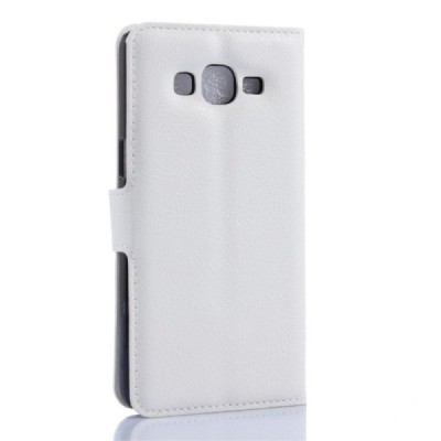 Samsung Galaxy Grand Prime (G530) atverčiamas baltas odinis Litchi dėklas - piniginė / Priedai.lt