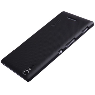 Sony Xperia T3 Nillkin Frosted Shield juodas plastikinis dėklas + apsauginė ekrano plėvelė / Priedai.lt