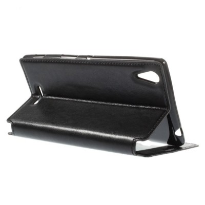 Sony Xperia T3 Roar Noble ādas atvēramais melns maciņš (maks) / Vacins.lv