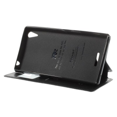 Sony Xperia T3 Roar Noble ādas atvēramais melns maciņš (maks) / Vacins.lv