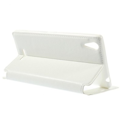 Sony Xperia T3 Roar Noble ādas atvēramais balts maciņš (maks) / Vacins.lv