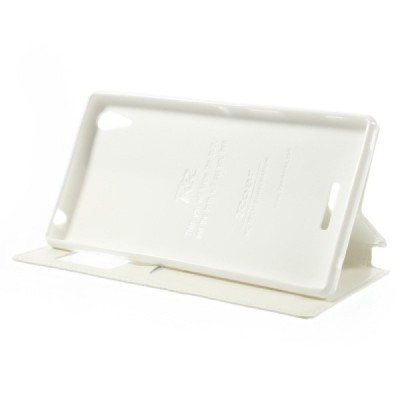 Sony Xperia T3 Roar Noble ādas atvēramais balts maciņš (maks) / Vacins.lv