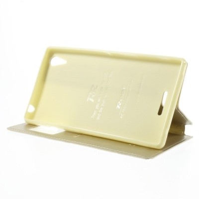 Sony Xperia T3 Roar Noble ādas atvēramais zelta maciņš (maks) / Vacins.lv