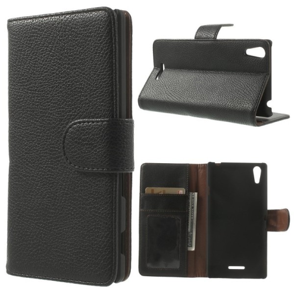 „Litchi“ atvēramais maciņš - melns (Xperia T3)