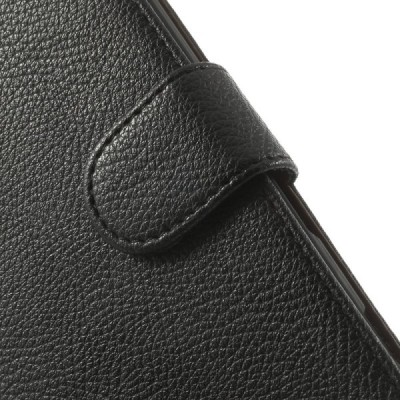 Sony Xperia T3 atvēramais melns ādas Litchi maciņš (maks) / Vacins.lv