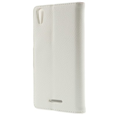 Sony Xperia T3 atvēramais balts ādas Litchi maciņš (maks) / Vacins.lv