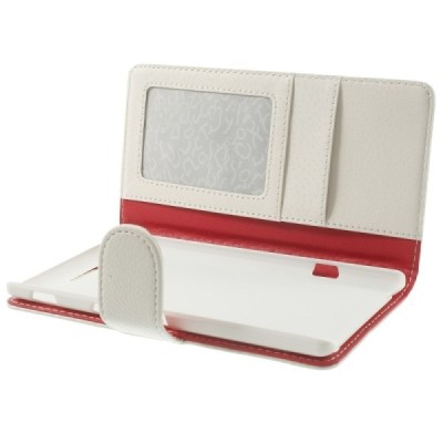 Sony Xperia T3 atvēramais balts ādas Litchi maciņš (maks) / Vacins.lv