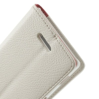 Sony Xperia T3 atvēramais balts ādas Litchi maciņš (maks) / Vacins.lv