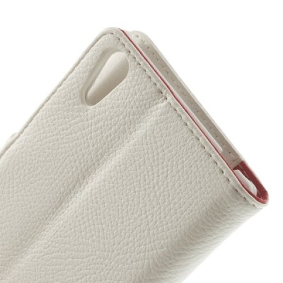 Sony Xperia T3 atvēramais balts ādas Litchi maciņš (maks) / Vacins.lv