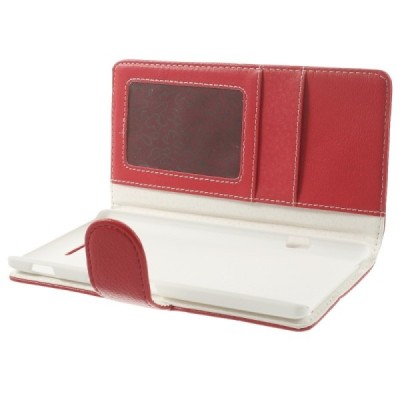 Sony Xperia T3 atvēramais sarkans ādas Litchi maciņš (maks) / Vacins.lv