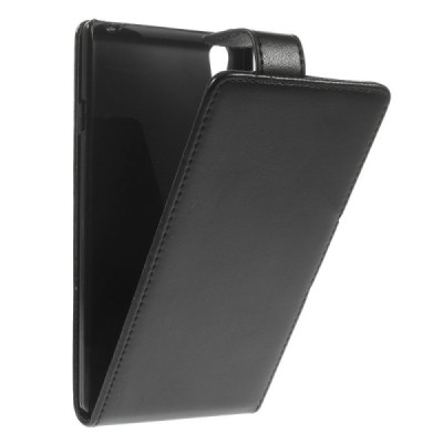 Sony Xperia T3 klasisks ādas vertikāli atvēramais melns maciņš / Vacins.lv