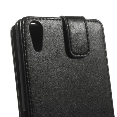 Sony Xperia T3 klasisks ādas vertikāli atvēramais melns maciņš / Vacins.lv