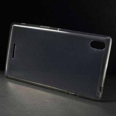 Sony Xperia T3 skaidrus (permatomas) kieto silikono TPU ploniausias pasaulyje pilkas dėklas / Priedai.lt