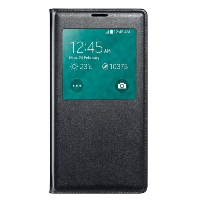 Samsung Galaxy S5 (S5 Neo) juodas odinis atverčiamas „View Window“ dėklas su langeliu / Priedai.lt