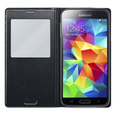 Samsung Galaxy S5 (S5 Neo) melns atvēramais View Window ādas maciņš / Vacins.lv