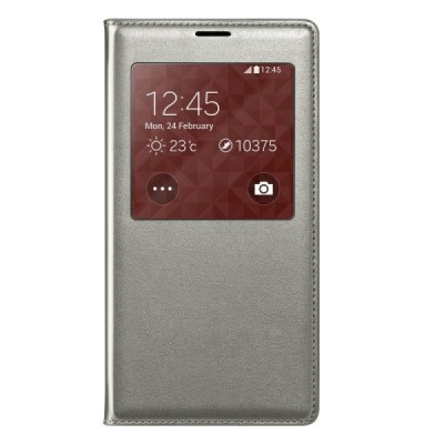 Samsung Galaxy S5 (S5 Neo) sidabrinis odinis atverčiamas „View Window“ dėklas su langeliu / Priedai.lt