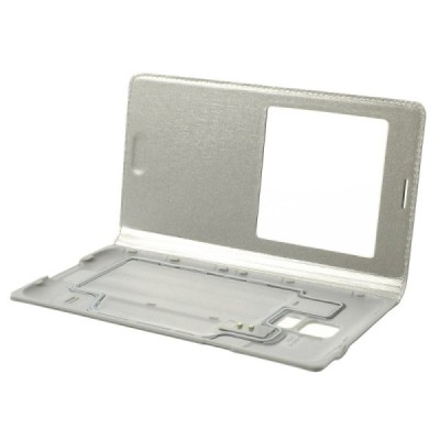 Samsung Galaxy S5 (S5 Neo) sudraba atvēramais View Window ādas maciņš / Vacins.lv