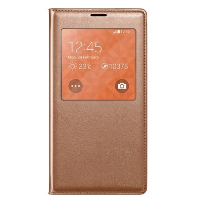 Samsung Galaxy S5 (S5 Neo) bronzinis odinis atverčiamas „View Window“ dėklas su langeliu / Priedai.lt