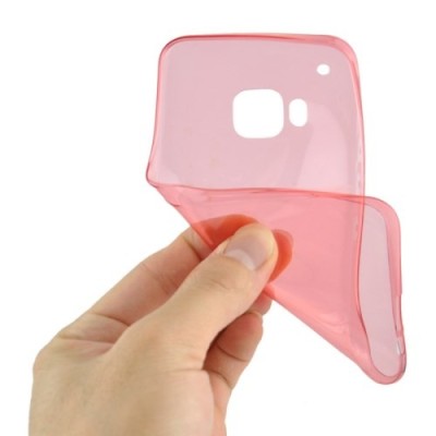 HTC One M9 skaidrus (permatomas) kieto silikono TPU ploniausias pasaulyje raudonas dėklas / Priedai.lt