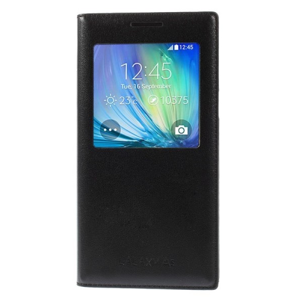 „Smart Window“ atverčiamas odinis dėklas - juodas (Galaxy A5 2015)