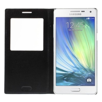 Samsung Galaxy A5 juodas odinis atverčiamas „Smart Window“ dėklas su langeliu / Priedai.lt
