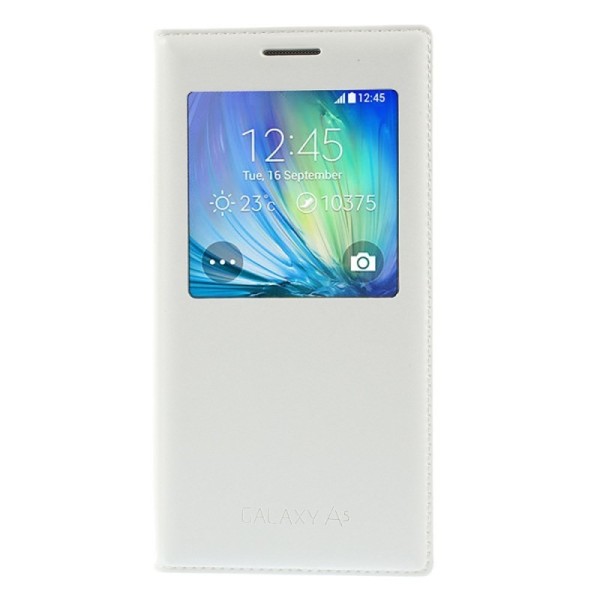„Smart Window“ atverčiamas odinis dėklas - baltas (Galaxy A5 2015)
