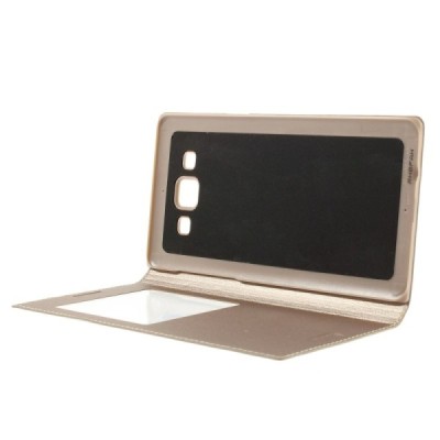 Samsung Galaxy A5 zelta atvēramais Smart Window ādas maciņš / Vacins.lv