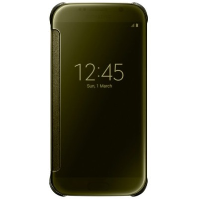 Samsung Galaxy S6 (G920) oficiāls Clear View Cover atvērams zelta ādas maciņš / Vacins.lv