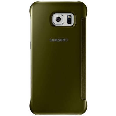 Samsung Galaxy S6 (G920) oficiāls Clear View Cover atvērams zelta ādas maciņš / Vacins.lv