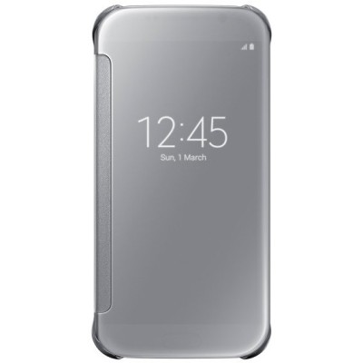 Samsung Galaxy S6 (G920) oficiāls Clear View Cover atvērams sudrabs ādas maciņš / Vacins.lv