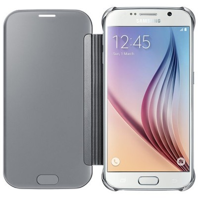 Samsung Galaxy S6 (G920) originalus Clear View Cover atverčiamas sidabrinis dėklas / Priedai.lt