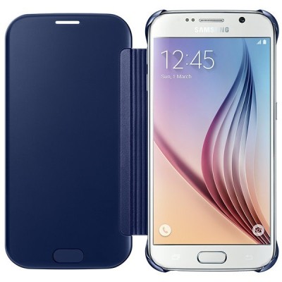 Samsung Galaxy S6 (G920) originalus Clear View Cover atverčiamas mėlynas dėklas / Priedai.lt