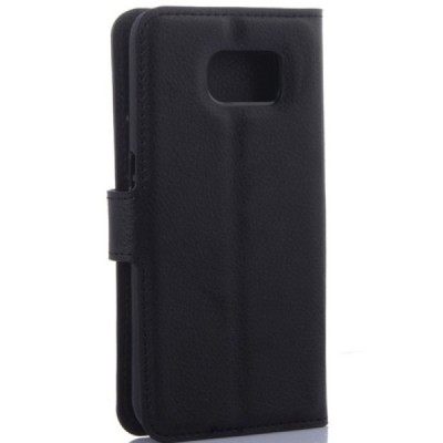 Samsung Galaxy S6 Edge (G925) atvēramais melns ādas Litchi maciņš (maks) / Vacins.lv