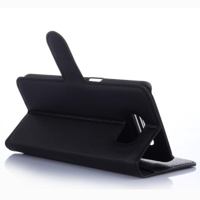 Samsung Galaxy S6 Edge (G925) atvēramais melns ādas Litchi maciņš (maks) / Vacins.lv