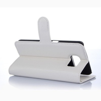 Samsung Galaxy S6 Edge (G925) atvēramais balts ādas Litchi maciņš (maks) / Vacins.lv