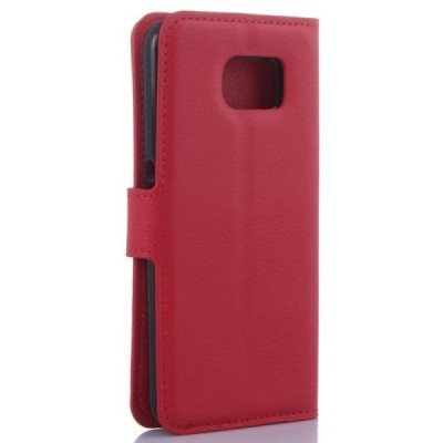 Samsung Galaxy S6 Edge (G925) atvēramais sarkans ādas Litchi maciņš (maks) / Vacins.lv