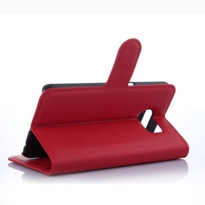 Samsung Galaxy S6 Edge (G925) atvēramais sarkans ādas Litchi maciņš (maks) / Vacins.lv