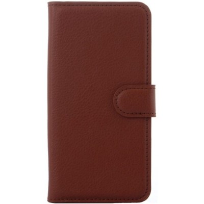 Samsung Galaxy S6 Edge (G925) atvēramais brūns ādas Litchi maciņš (maks) / Vacins.lv