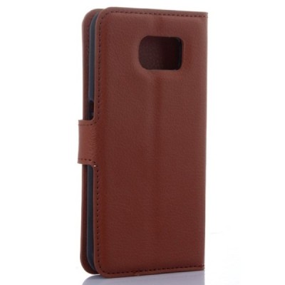 Samsung Galaxy S6 Edge (G925) atvēramais brūns ādas Litchi maciņš (maks) / Vacins.lv