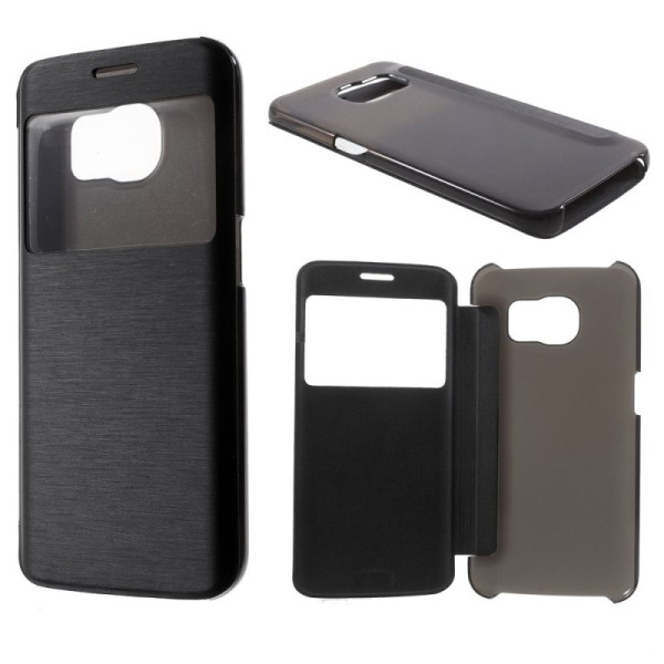 Atvēramais „View Window“ stila maciņš - melns (Galaxy S6 Edge)