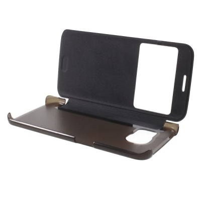 Samsung Galaxy S6 Edge (G925) View Window atvēramais melns maciņš / Vacins.lv