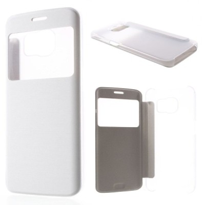 Samsung Galaxy S6 Edge (G925) View Window atverčiamas baltas dėklas / Priedai.lt