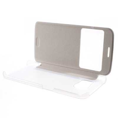 Samsung Galaxy S6 Edge (G925) View Window atverčiamas baltas dėklas / Priedai.lt