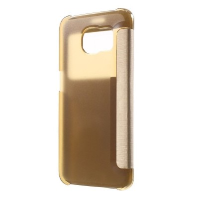 Samsung Galaxy S6 Edge (G925) View Window atverčiamas auksinis dėklas / Priedai.lt