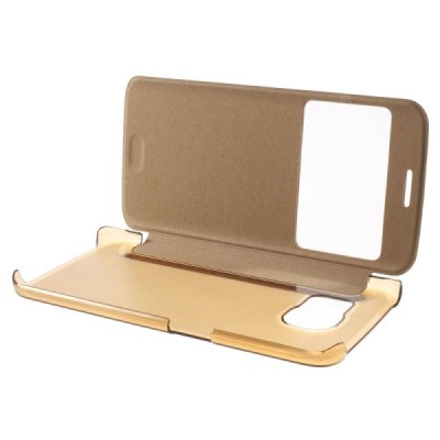 Samsung Galaxy S6 Edge (G925) View Window atverčiamas auksinis dėklas / Priedai.lt