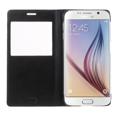 Samsung Galaxy S6 (G920) melns atvēramais maciņš ar lodziņu / Vacins.lv